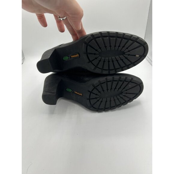 Timberland Black Leather Heeled Ankle Motorcycle Riding Dress Boots Size 6 - Picture 8 of 9